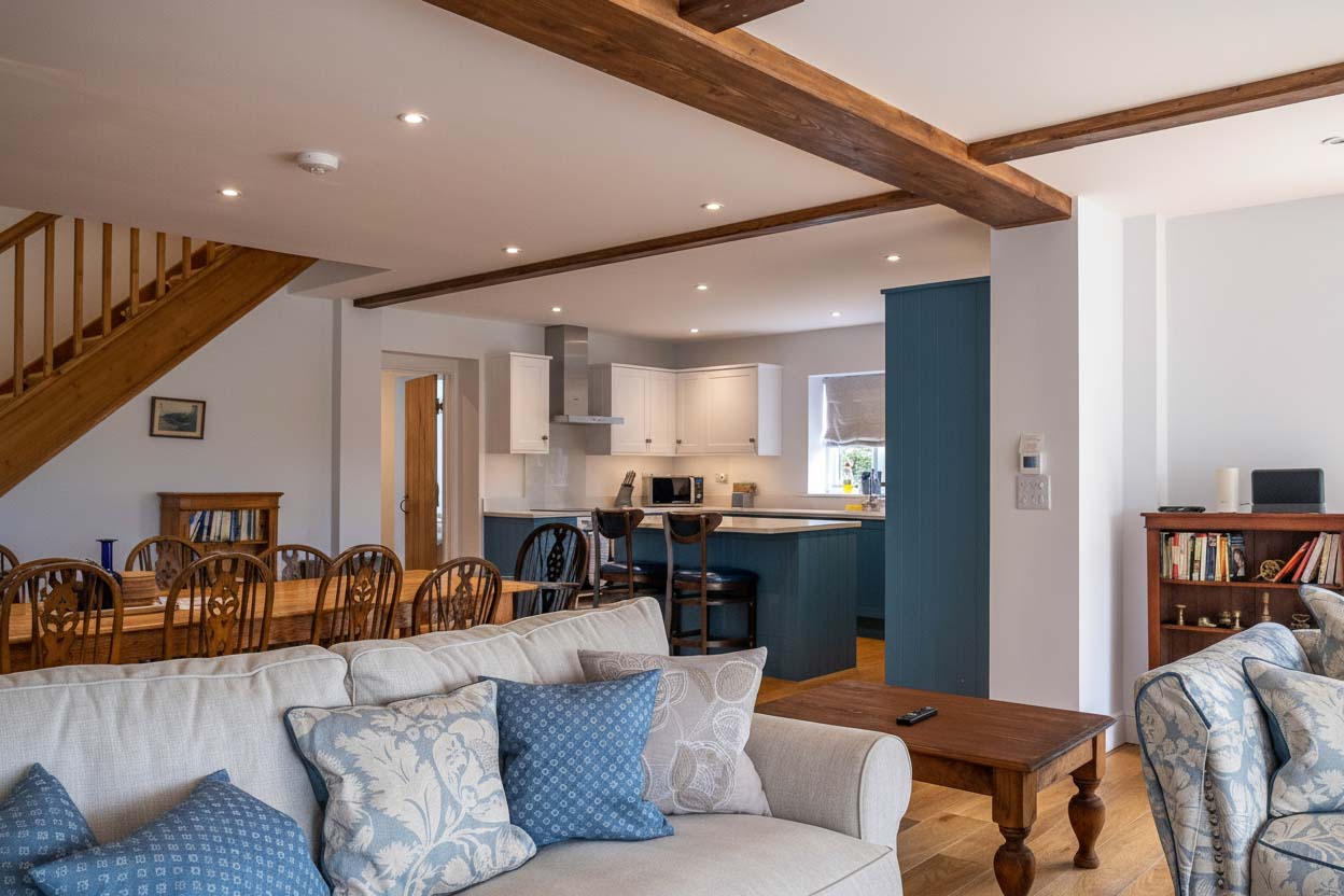 Spacious living room at Peewit Coach House